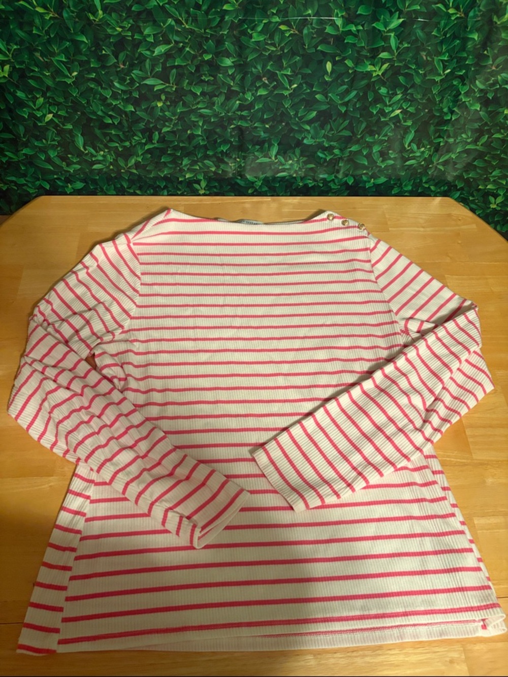 Striped Long Sleeve Tee in White and Pink